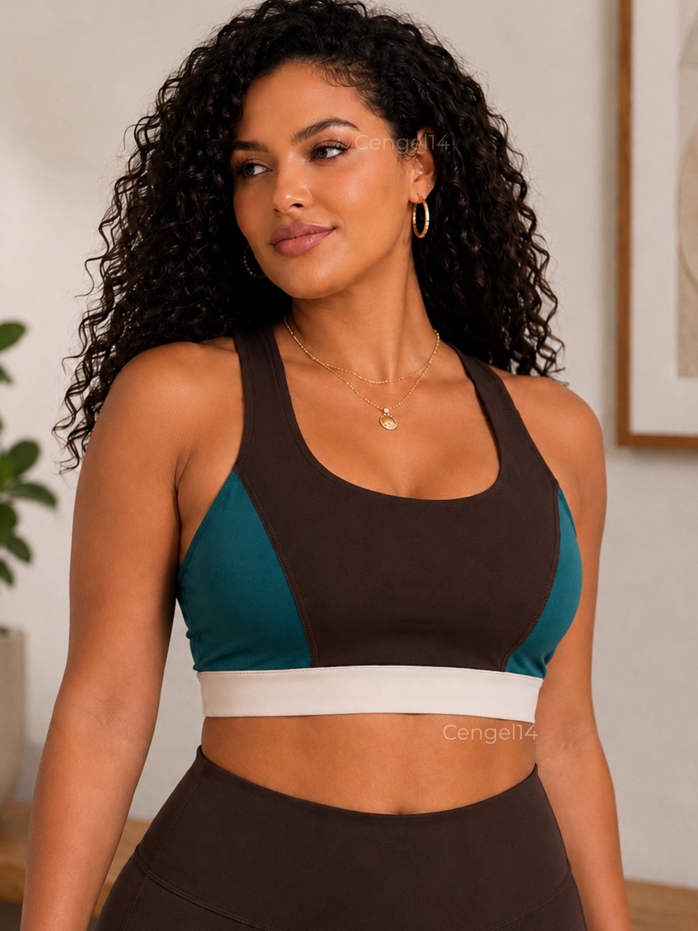 Interval Chocolate Combo Colorblock Sports Bra 1X Teal Athleisure NWT
